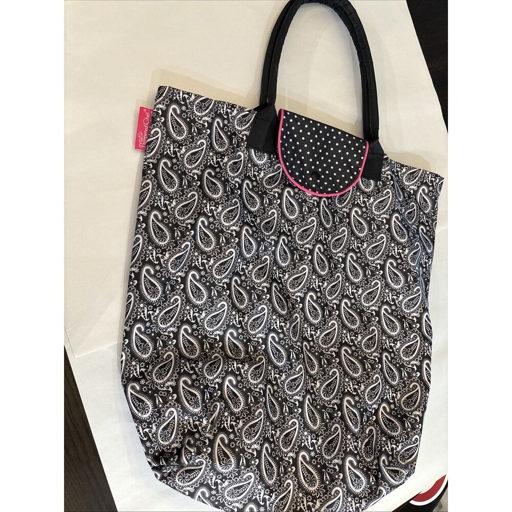 Pampered Chef Market Tote Bag - Pink Black & White Paisley Collapsible Durable